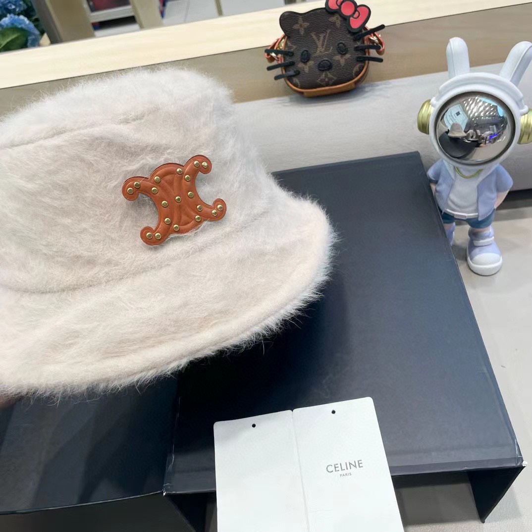 塞琳Celine兔毛渔夫帽女冬季2024新款百搭大头围素颜保暖防寒盆帽毛绒水桶帽