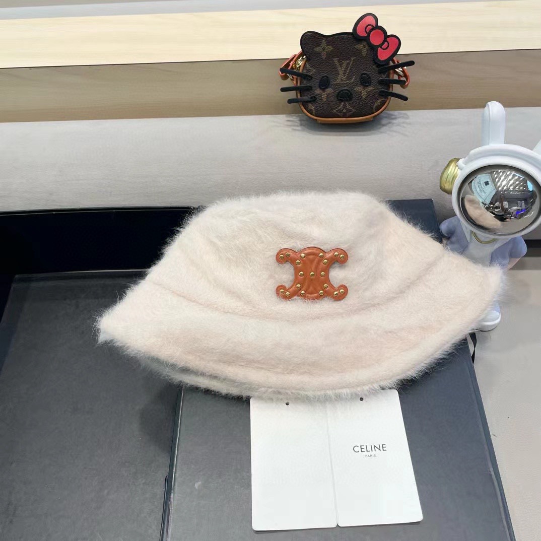塞琳Celine兔毛渔夫帽女冬季2024新款百搭大头围素颜保暖防寒盆帽毛绒水桶帽