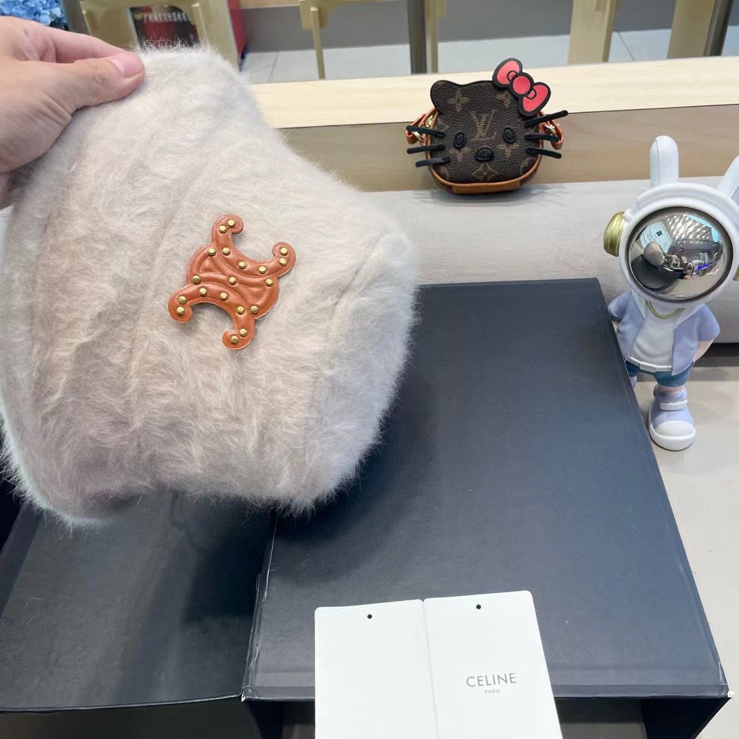 塞琳Celine兔毛渔夫帽女冬季2024新款百搭大头围素颜保暖防寒盆帽毛绒水桶帽