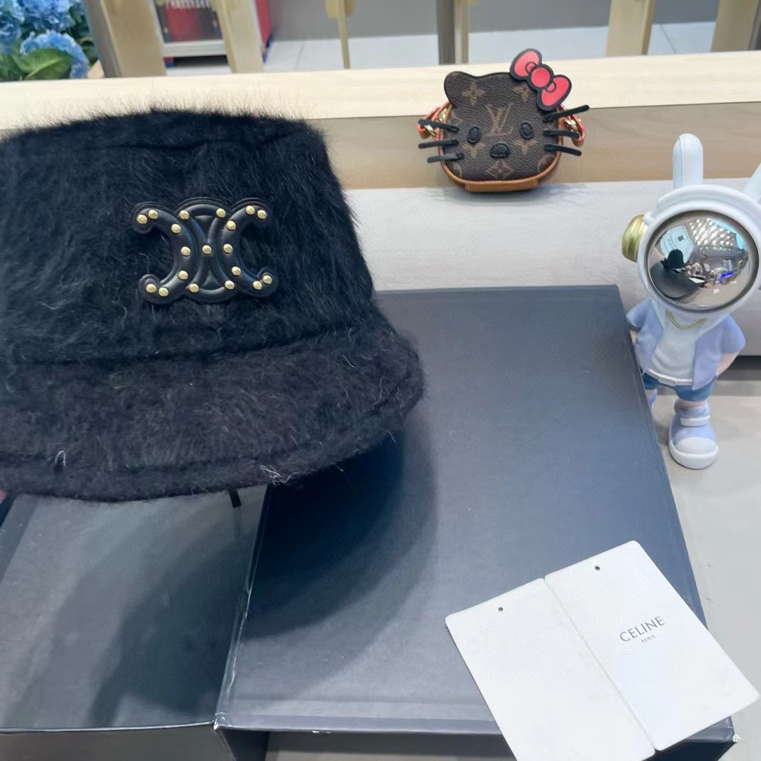 塞琳Celine兔毛渔夫帽女冬季2024新款百搭大头围素颜保暖防寒盆帽毛绒水桶帽