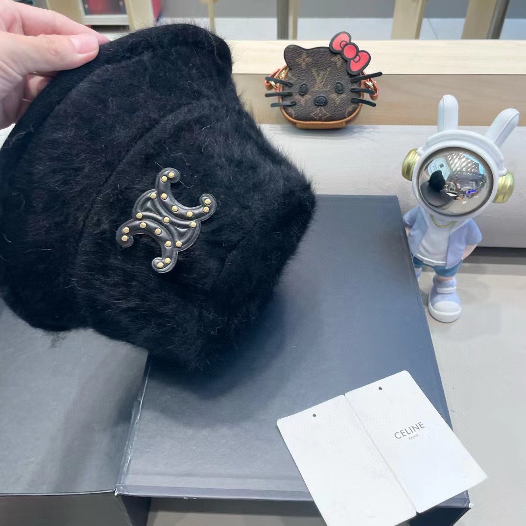 塞琳Celine兔毛渔夫帽女冬季2024新款百搭大头围素颜保暖防寒盆帽毛绒水桶帽