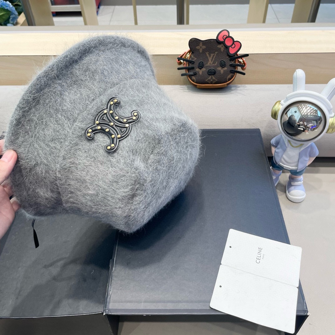 塞琳Celine兔毛渔夫帽女冬季2024新款百搭大头围素颜保暖防寒盆帽毛绒水桶帽