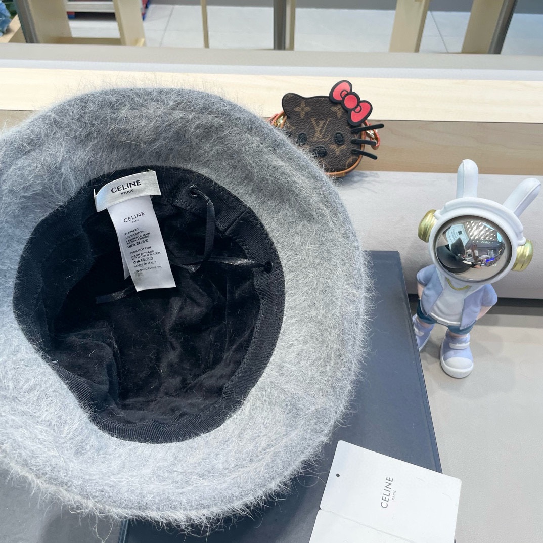 塞琳Celine兔毛渔夫帽女冬季2024新款百搭大头围素颜保暖防寒盆帽毛绒水桶帽