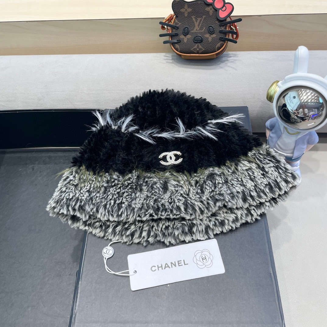 chanel毛绒条纹针织帽子女秋冬季新款显脸小毛线帽韩版百搭休闲加厚保暖