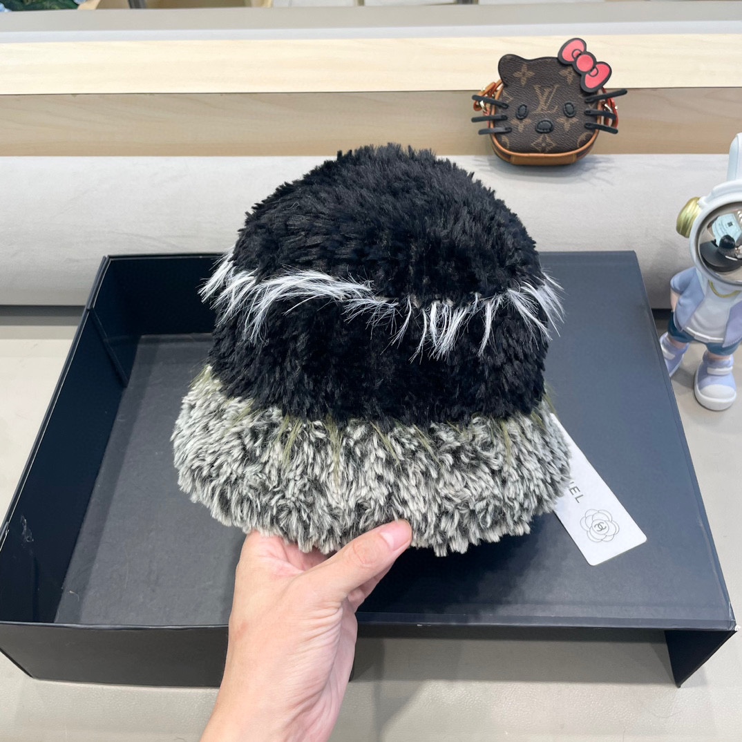 chanel毛绒条纹针织帽子女秋冬季新款显脸小毛线帽韩版百搭休闲加厚保暖