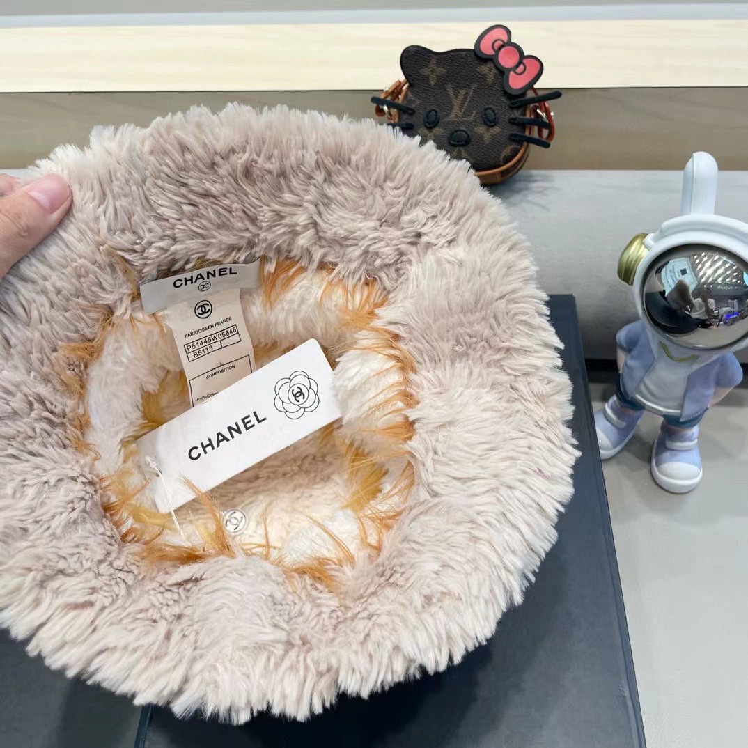 chanel毛绒条纹针织帽子女秋冬季新款显脸小毛线帽韩版百搭休闲加厚保暖