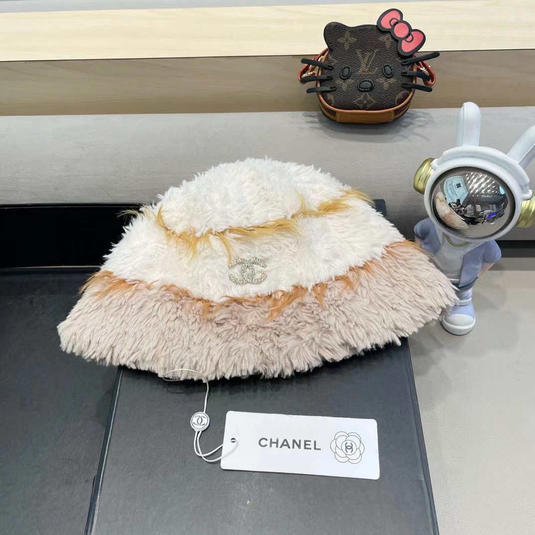 chanel毛绒条纹针织帽子女秋冬季新款显脸小毛线帽韩版百搭休闲加厚保暖