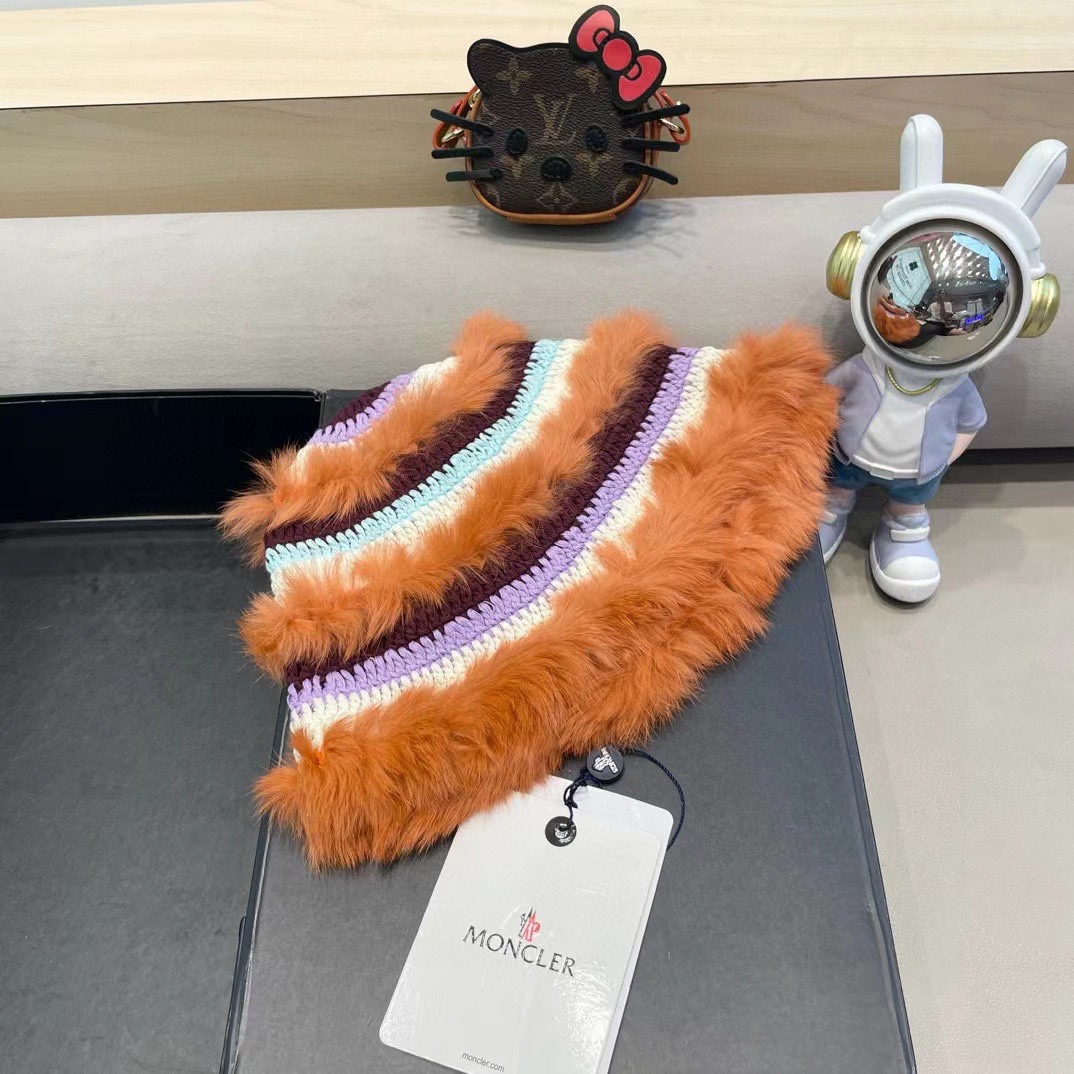moncler彩色兔毛针织帽女秋冬季拼接保暖毛线帽韩版甜美可爱盆帽女醒狮帽