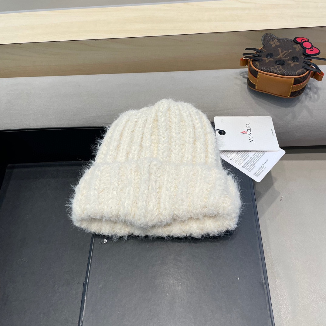 moncler冬季甜美百搭针织帽大头围毛线帽保暖针织帽珍珠装饰护耳帽套头帽