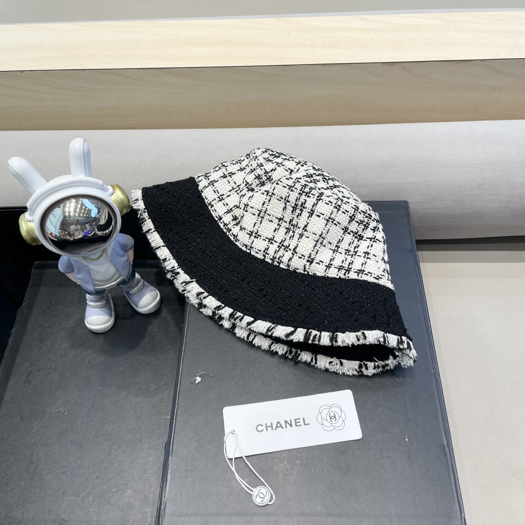 Chanel简奢小香~新款毛呢格纹渔夫帽女韩系秋冬复古气质时尚显脸小盆帽