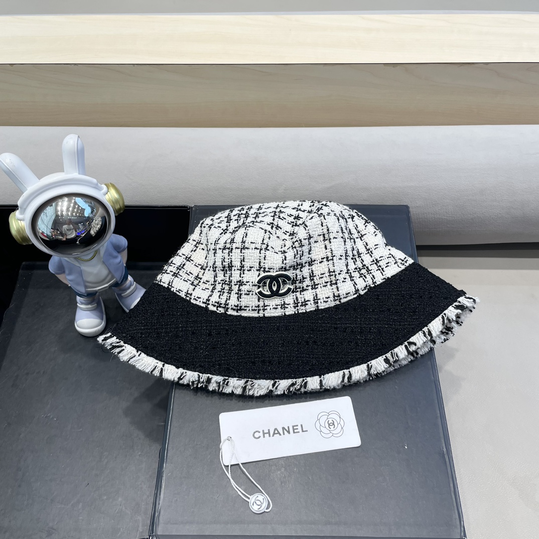 Chanel简奢小香~新款毛呢格纹渔夫帽女韩系秋冬复古气质时尚显脸小盆帽