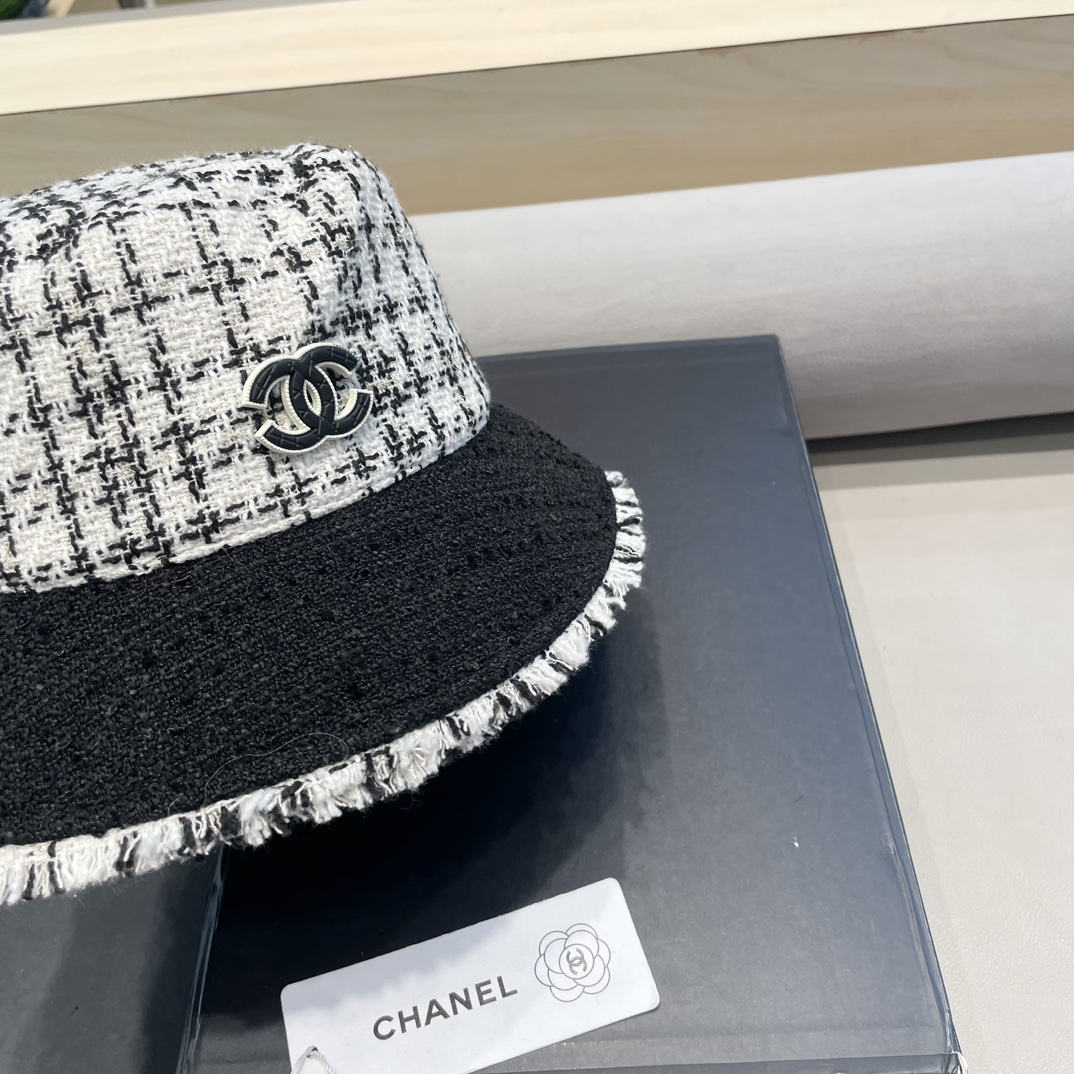 Chanel简奢小香~新款毛呢格纹渔夫帽女韩系秋冬复古气质时尚显脸小盆帽
