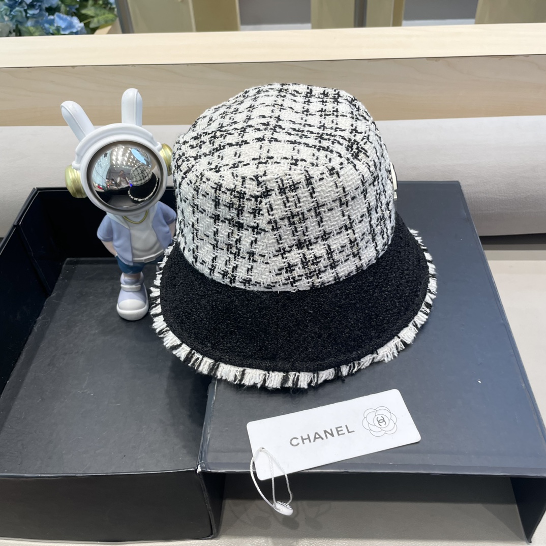 Chanel简奢小香~新款毛呢格纹渔夫帽女韩系秋冬复古气质时尚显脸小盆帽