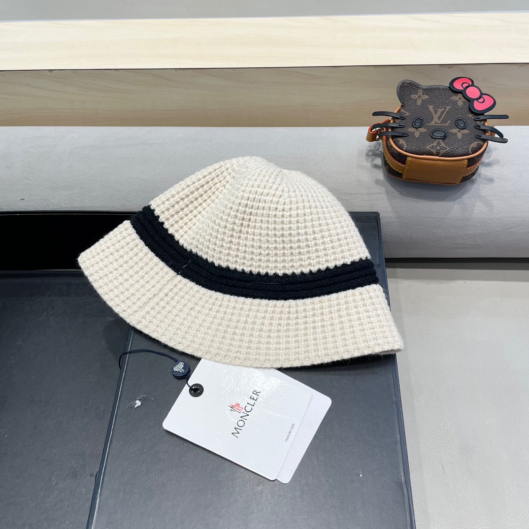 moncler秋冬渔夫帽织帽暖显脸小盆帽韩版拼色百搭帽子女针女保时尚毛线帽