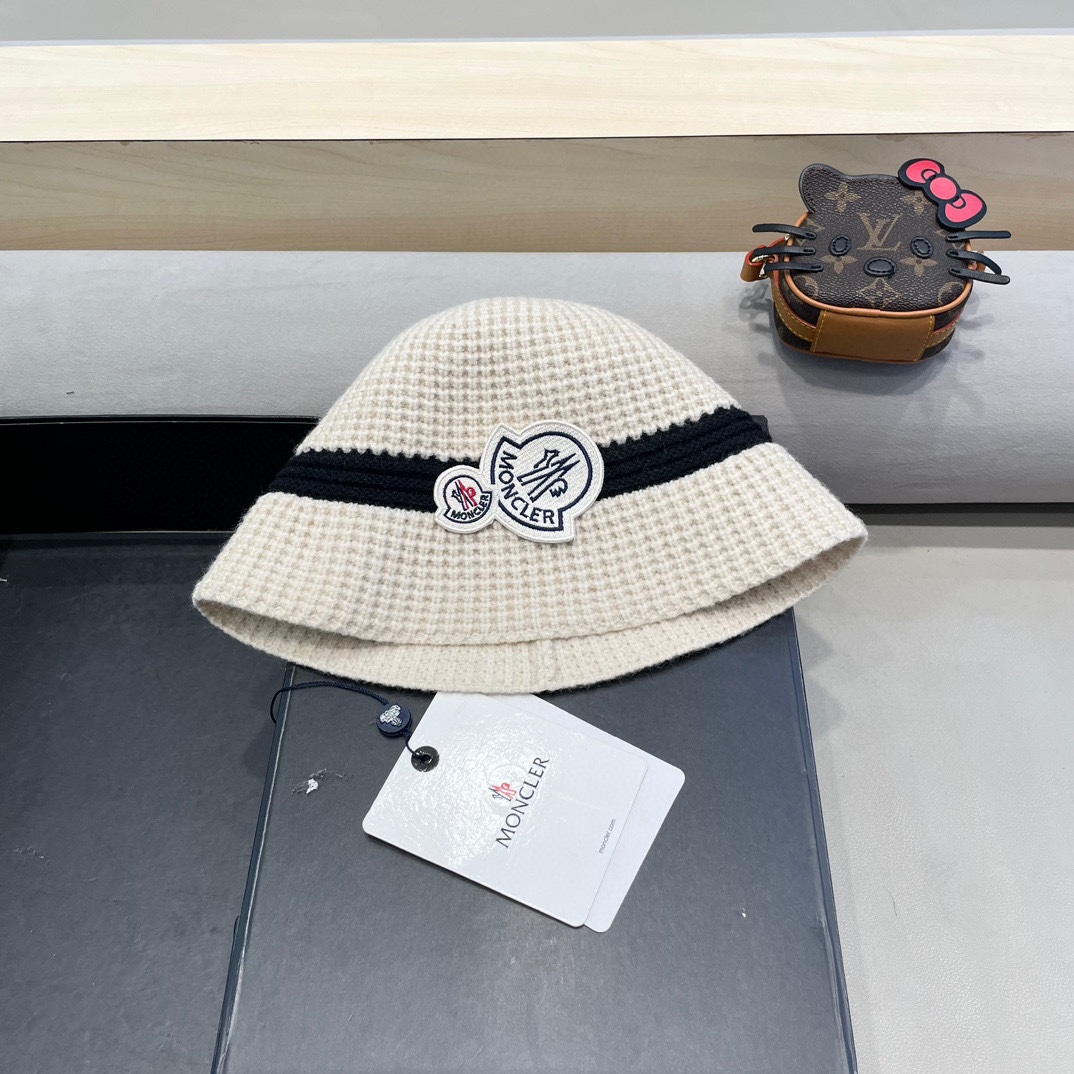 moncler秋冬渔夫帽织帽暖显脸小盆帽韩版拼色百搭帽子女针女保时尚毛线帽