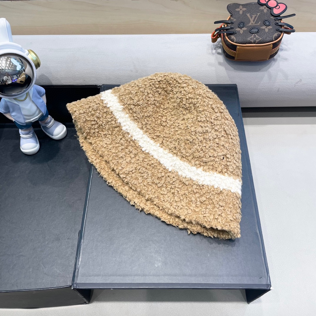 moncler秋冬渔夫帽帽子女针织纯色盆帽羊羔毛绒保暖防寒显脸小水桶帽优雅