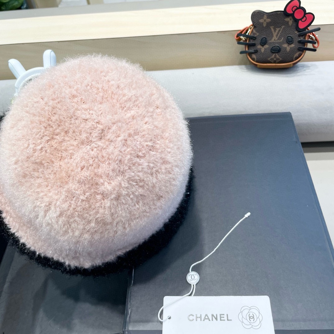 Chanel 巨软糯 小香风秋冬百搭仿兔毛绒皮草盆帽渔夫帽子女
