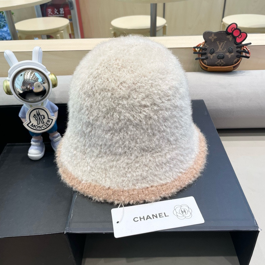 Chanel 巨软糯 小香风秋冬百搭仿兔毛绒皮草盆帽渔夫帽子女