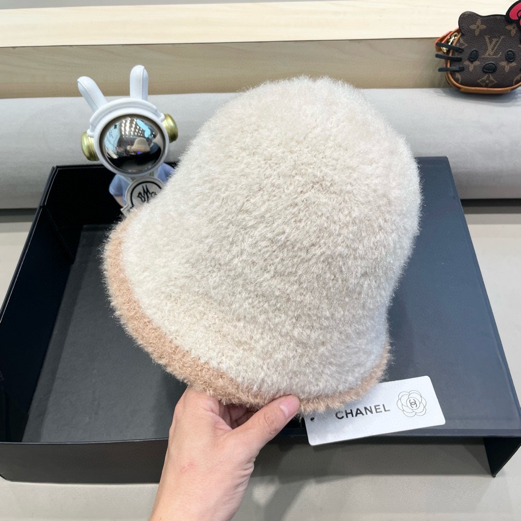 Chanel 巨软糯 小香风秋冬百搭仿兔毛绒皮草盆帽渔夫帽子女