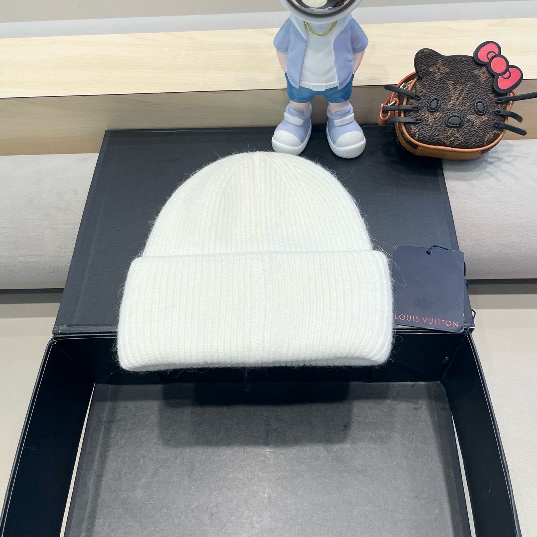 lv路易威登兔毛粗线针织帽女秋冬2024新款毛线帽大头围针织帽男款白色冷帽子