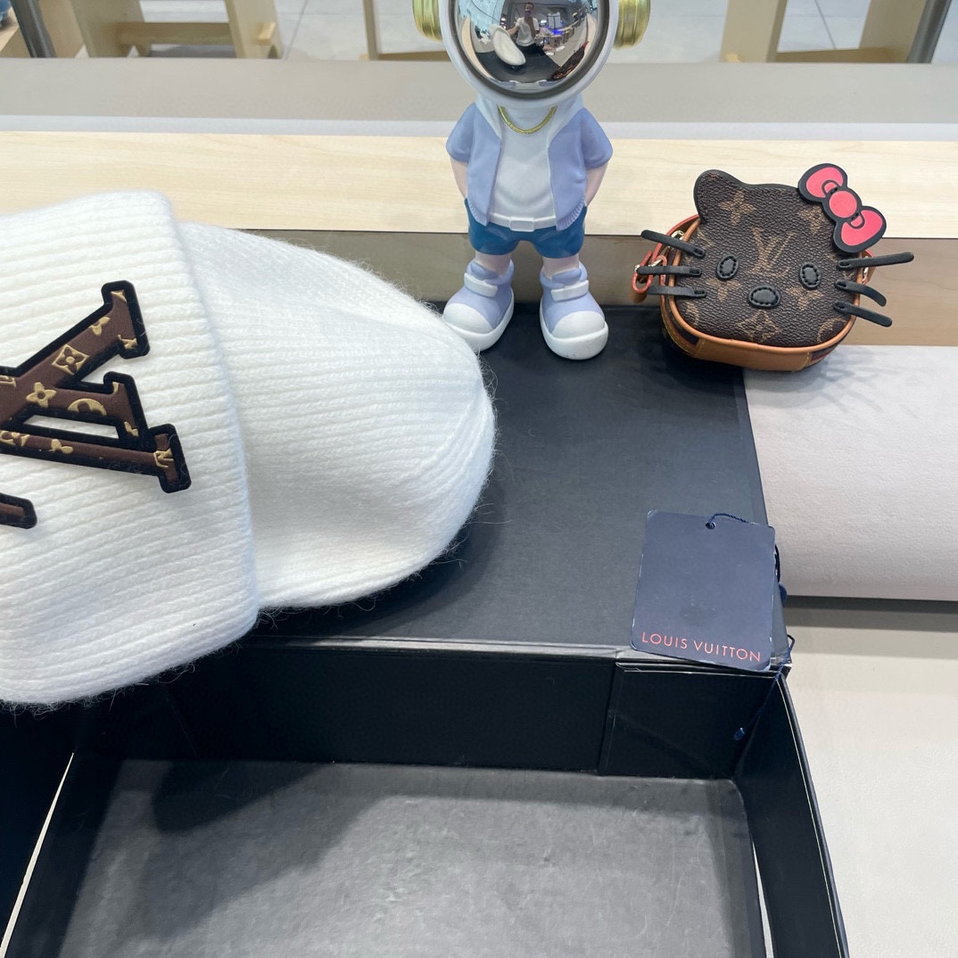 lv路易威登兔毛粗线针织帽女秋冬2024新款毛线帽大头围针织帽男款白色冷帽子