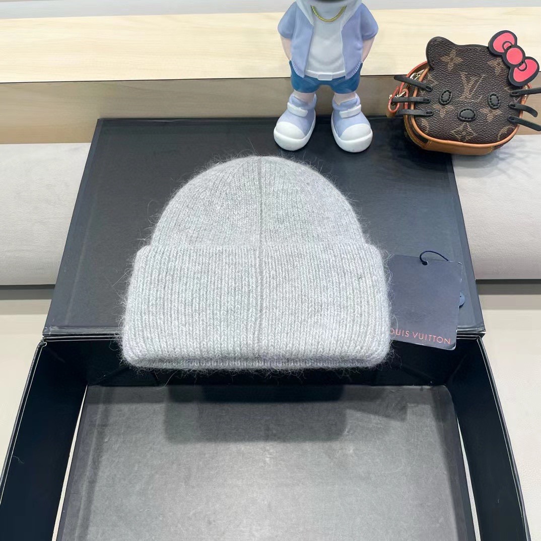 lv路易威登兔毛粗线针织帽女秋冬2024新款毛线帽大头围针织帽男款白色冷帽子