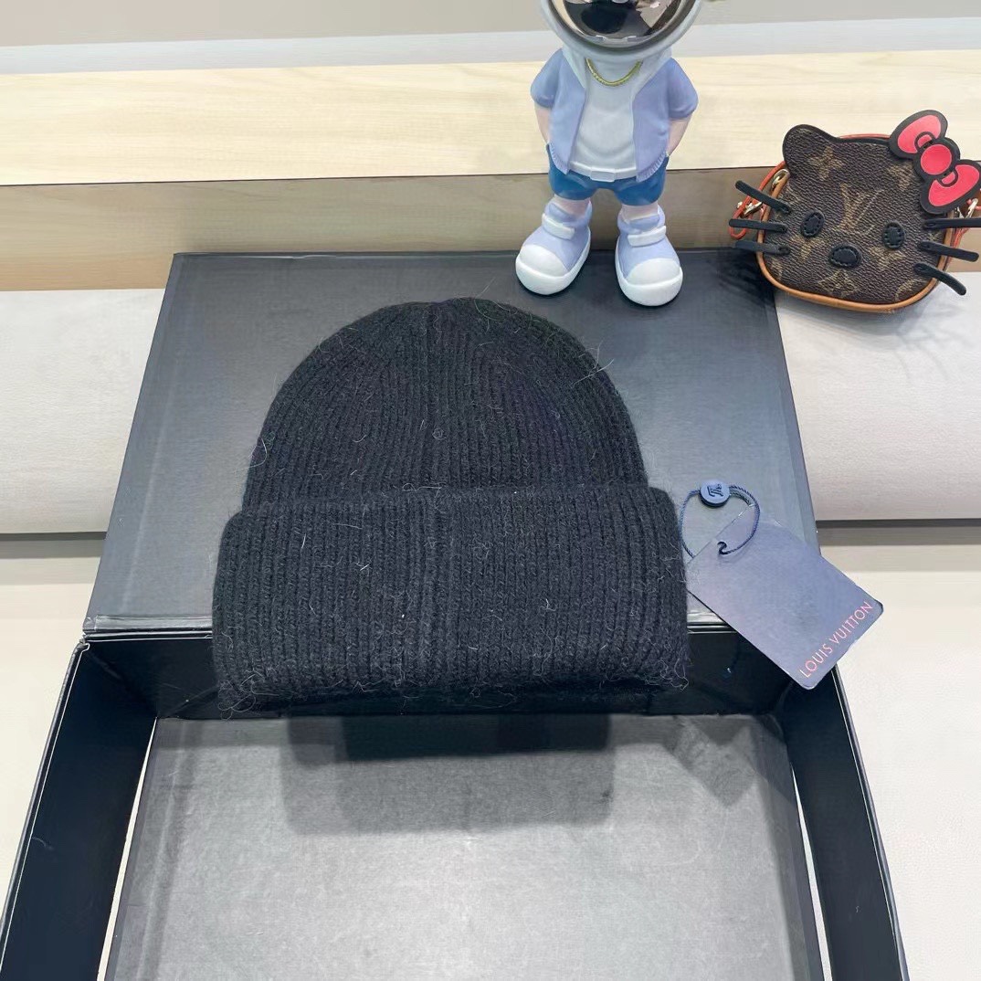 lv路易威登兔毛粗线针织帽女秋冬2024新款毛线帽大头围针织帽男款白色冷帽子