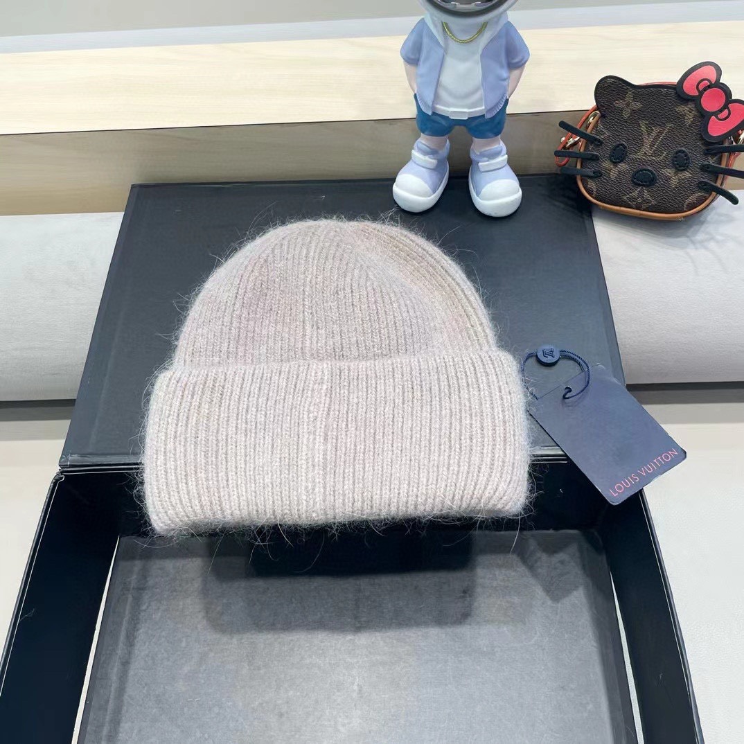 lv路易威登兔毛粗线针织帽女秋冬2024新款毛线帽大头围针织帽男款白色冷帽子
