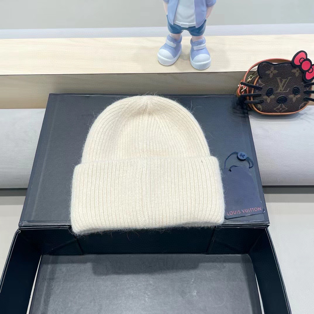 lv路易威登兔毛粗线针织帽女秋冬2024新款毛线帽大头围针织帽男款白色冷帽子