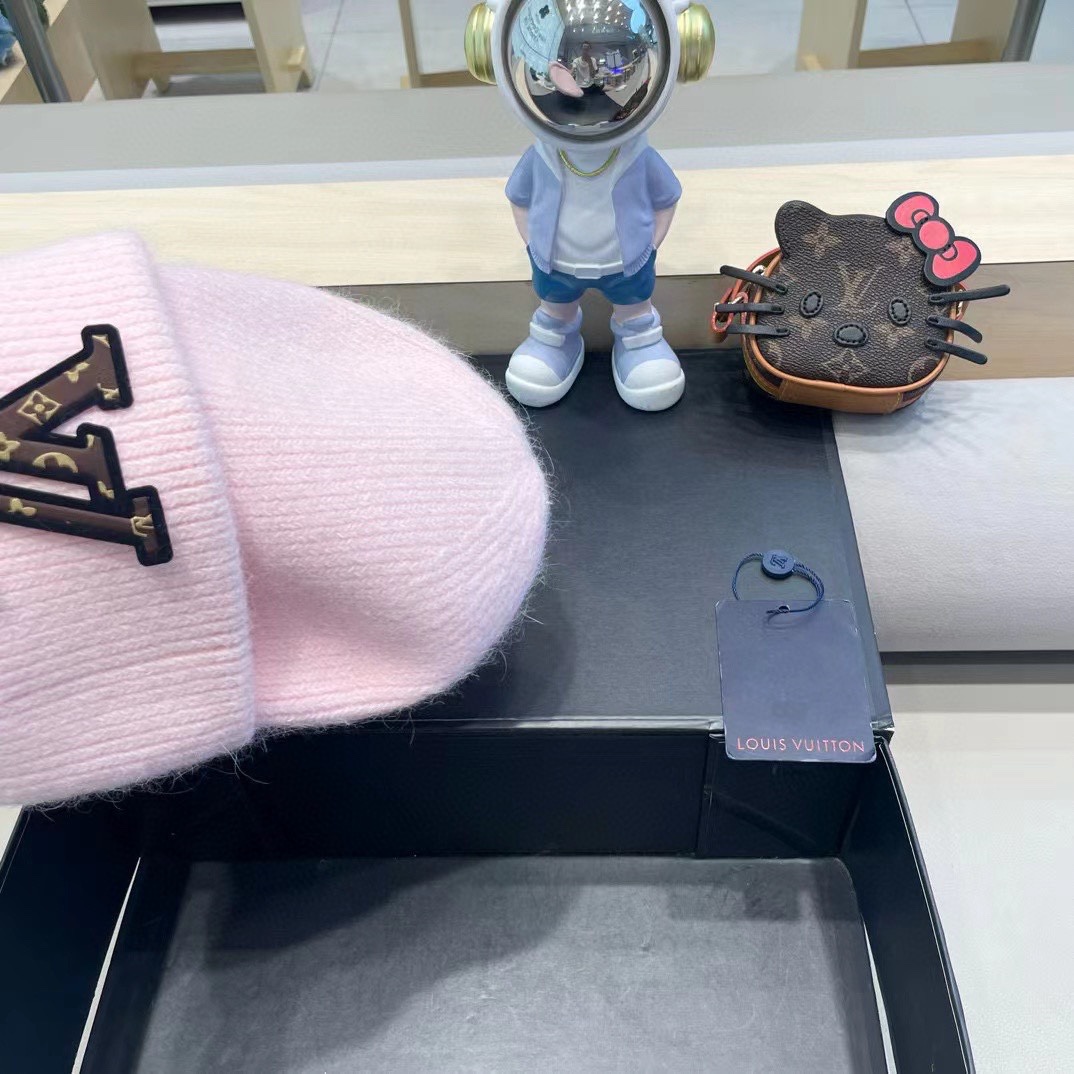 lv路易威登兔毛粗线针织帽女秋冬2024新款毛线帽大头围针织帽男款白色冷帽子