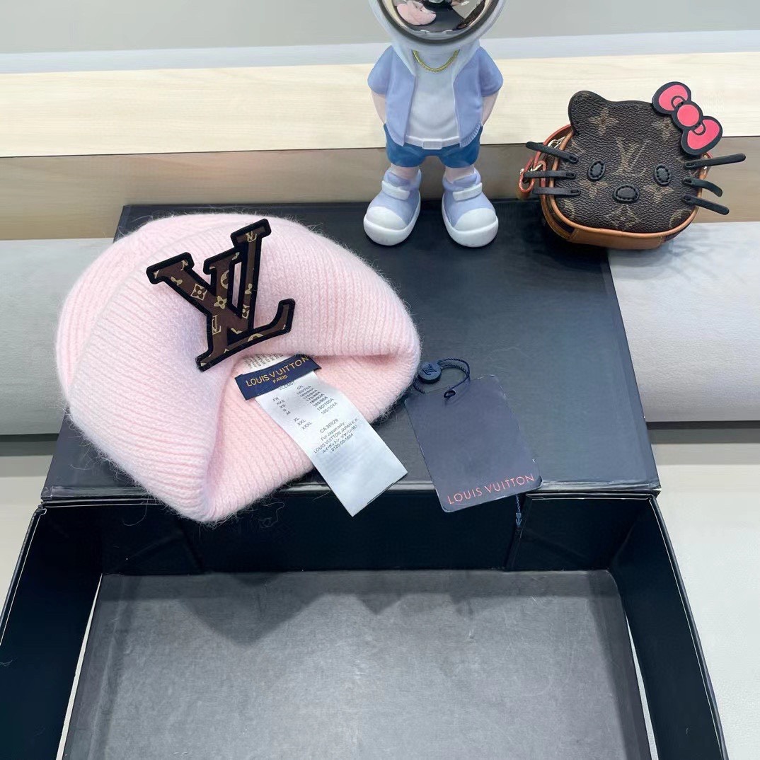 lv路易威登兔毛粗线针织帽女秋冬2024新款毛线帽大头围针织帽男款白色冷帽子