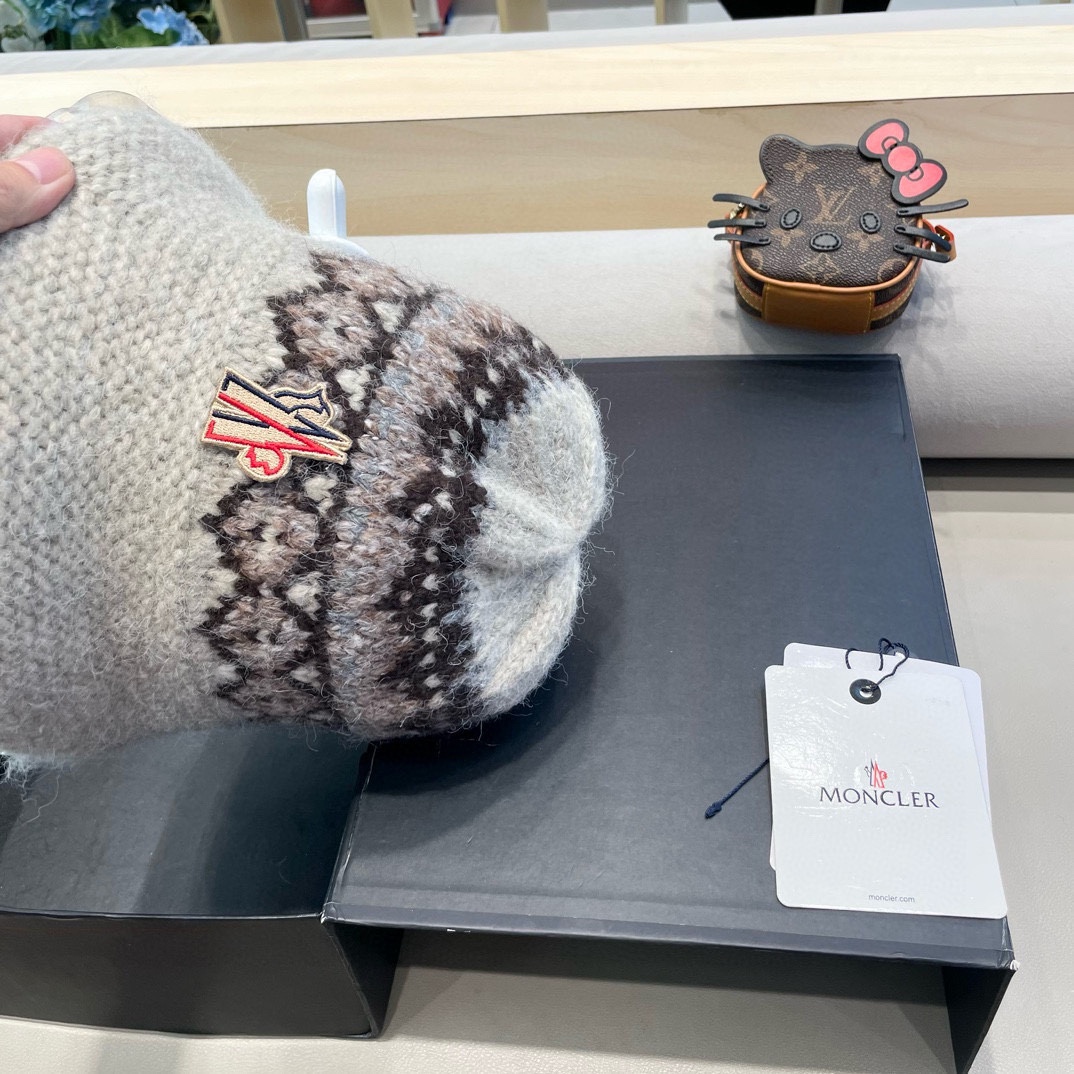 moncler费尔岛风含羊毛针织渔夫帽女秋冬季韩版显脸小保暖大头围毛线帽子