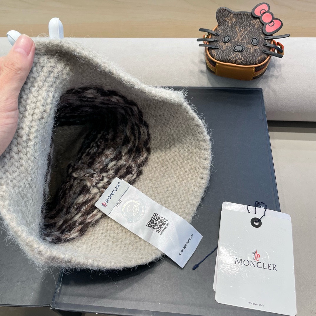 moncler费尔岛风含羊毛针织渔夫帽女秋冬季韩版显脸小保暖大头围毛线帽子