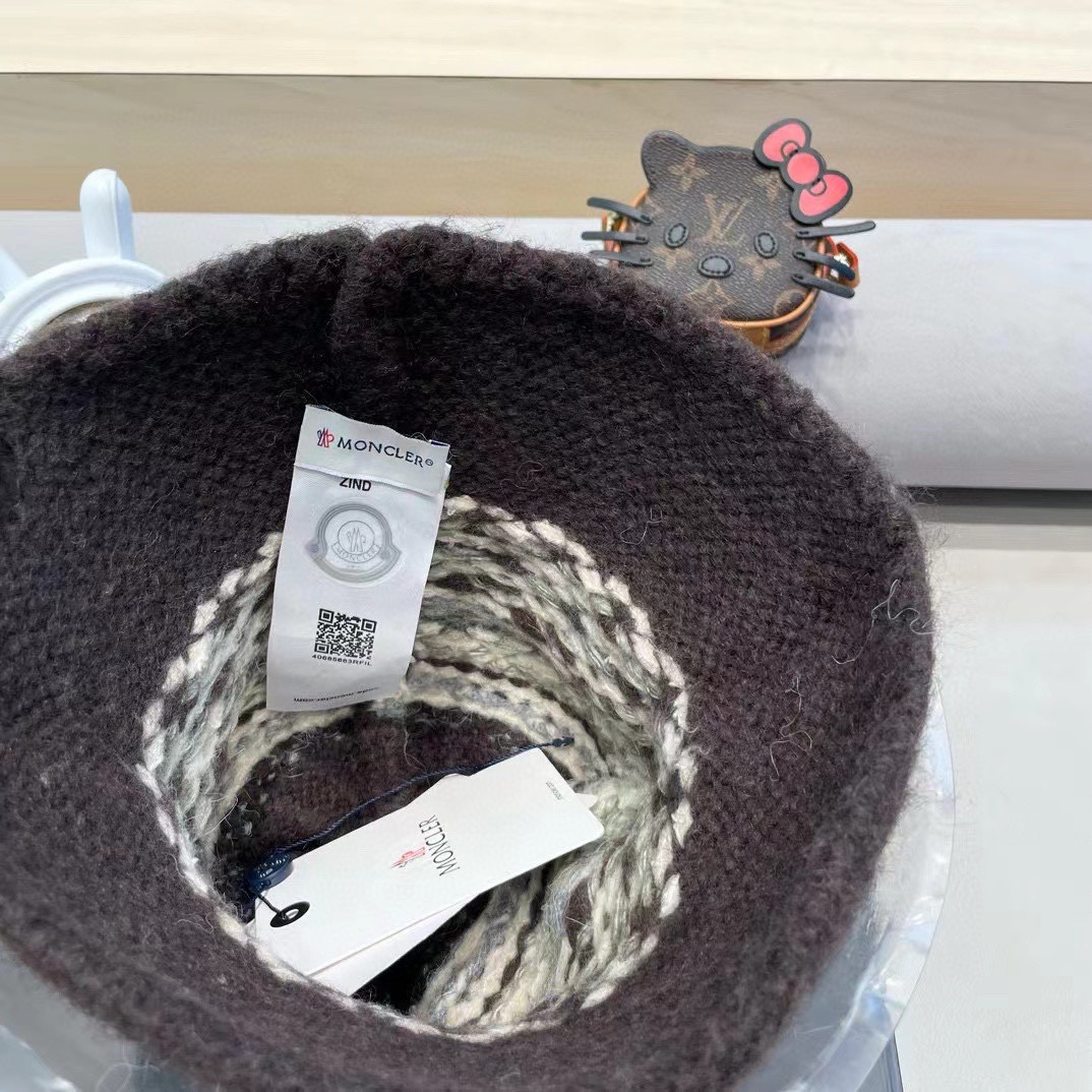 moncler费尔岛风含羊毛针织渔夫帽女秋冬季韩版显脸小保暖大头围毛线帽子