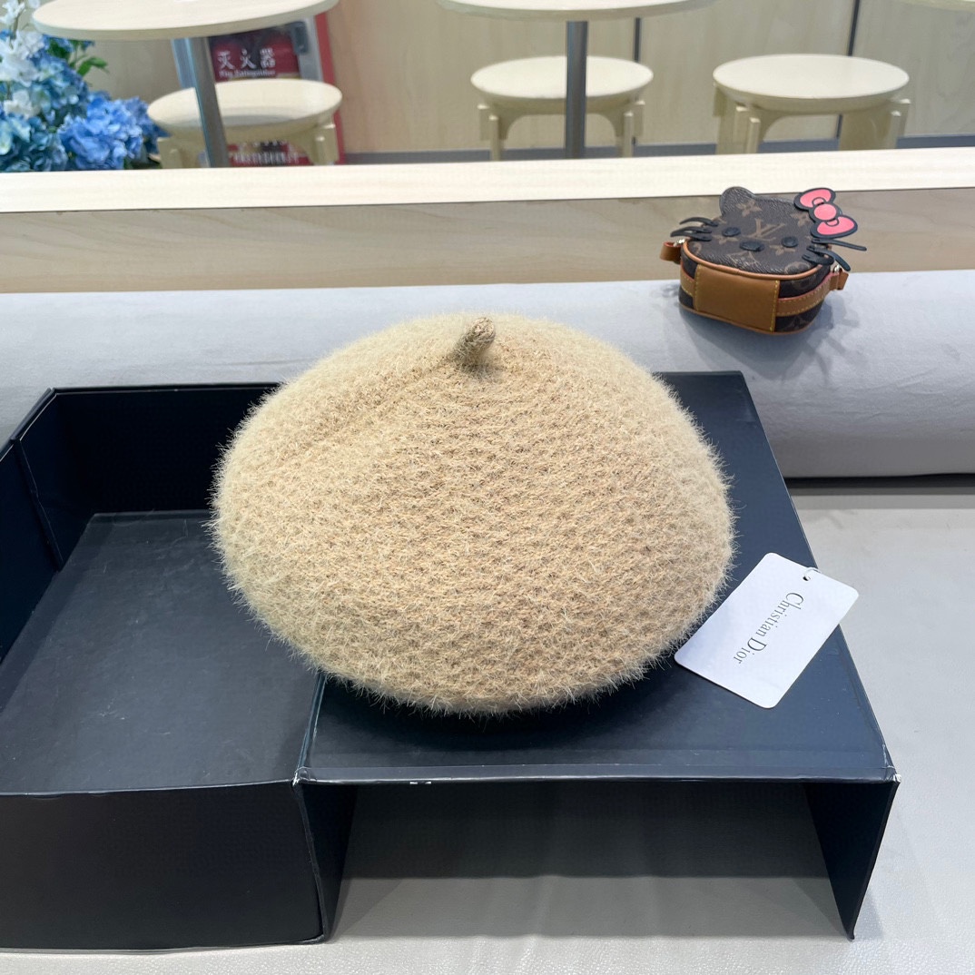 Dior迪奥贝雷帽子女秋冬日系显脸小画家帽潮2024新款冬季大头围黑色报童帽