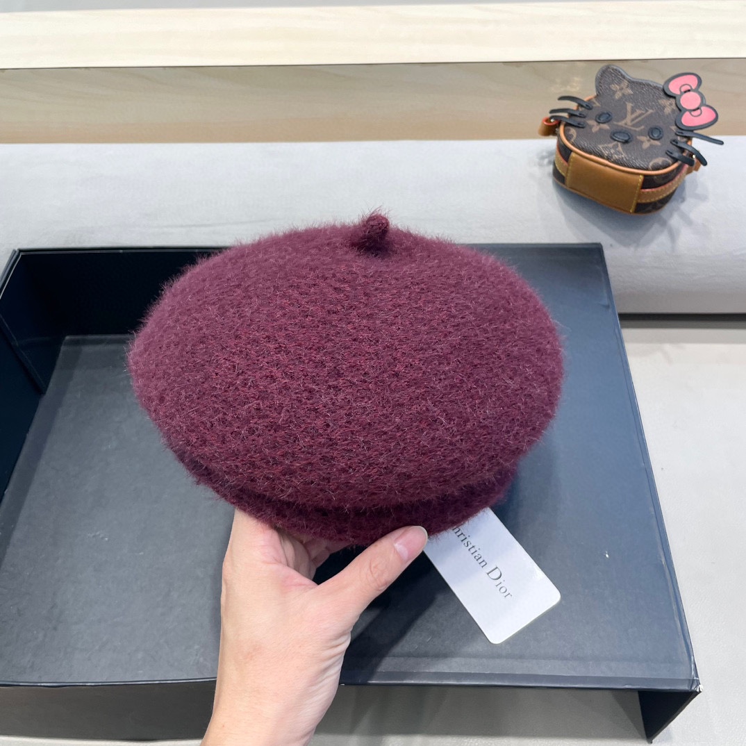Dior迪奥贝雷帽子女秋冬日系显脸小画家帽潮2024新款冬季大头围黑色报童帽