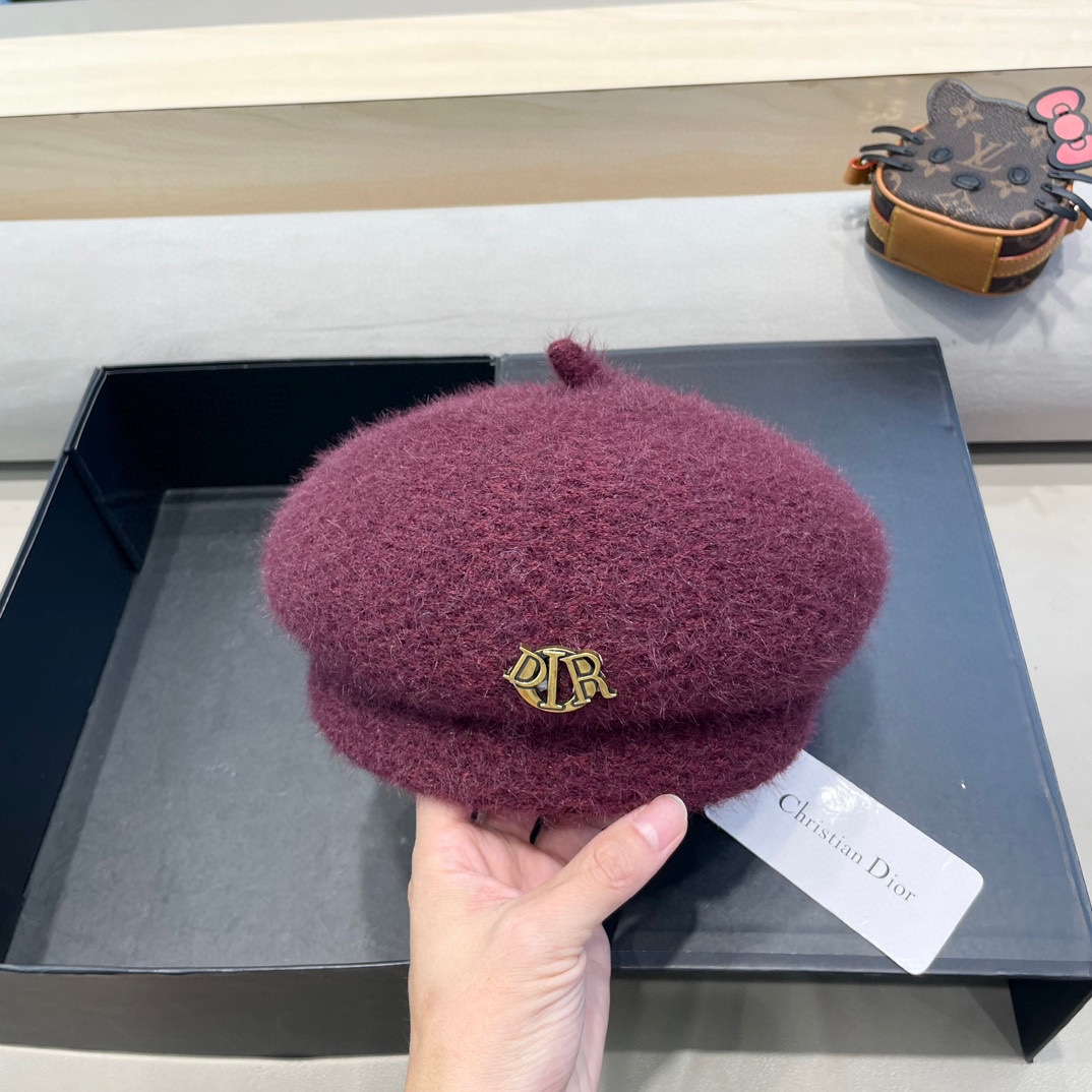 Dior迪奥贝雷帽子女秋冬日系显脸小画家帽潮2024新款冬季大头围黑色报童帽