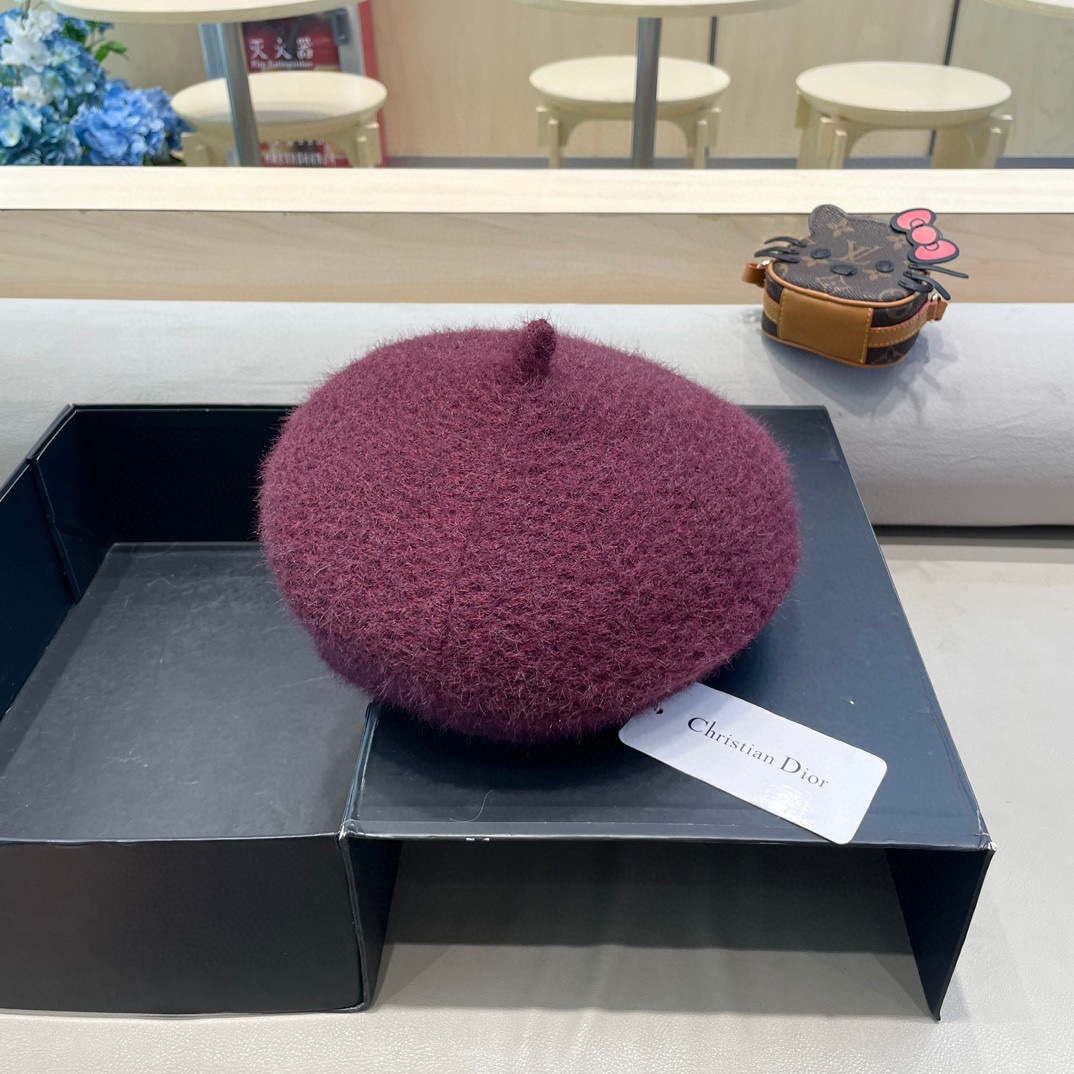 Dior迪奥贝雷帽子女秋冬日系显脸小画家帽潮2024新款冬季大头围黑色报童帽