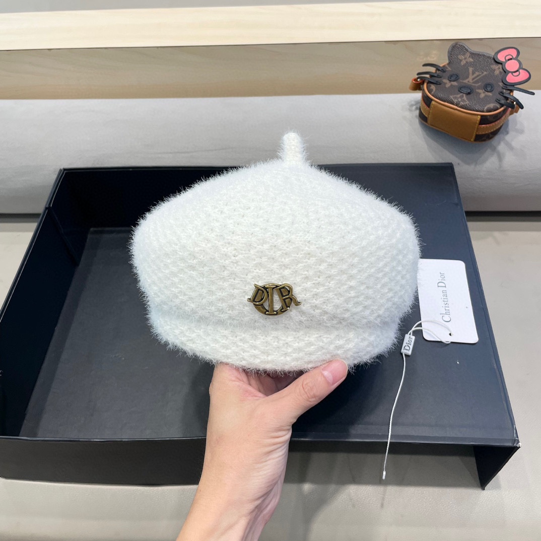 Dior迪奥贝雷帽子女秋冬日系显脸小画家帽潮2024新款冬季大头围黑色报童帽