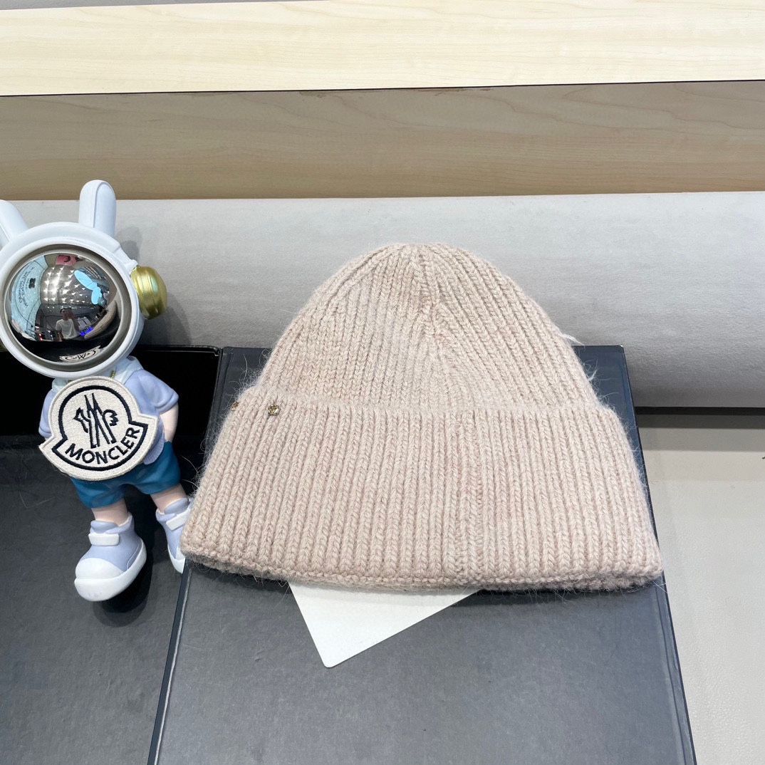 celine塞琳重工水钻珍珠兔毛毛线帽冬季粉色保暖针织帽滑雪护耳帽女包头冷帽