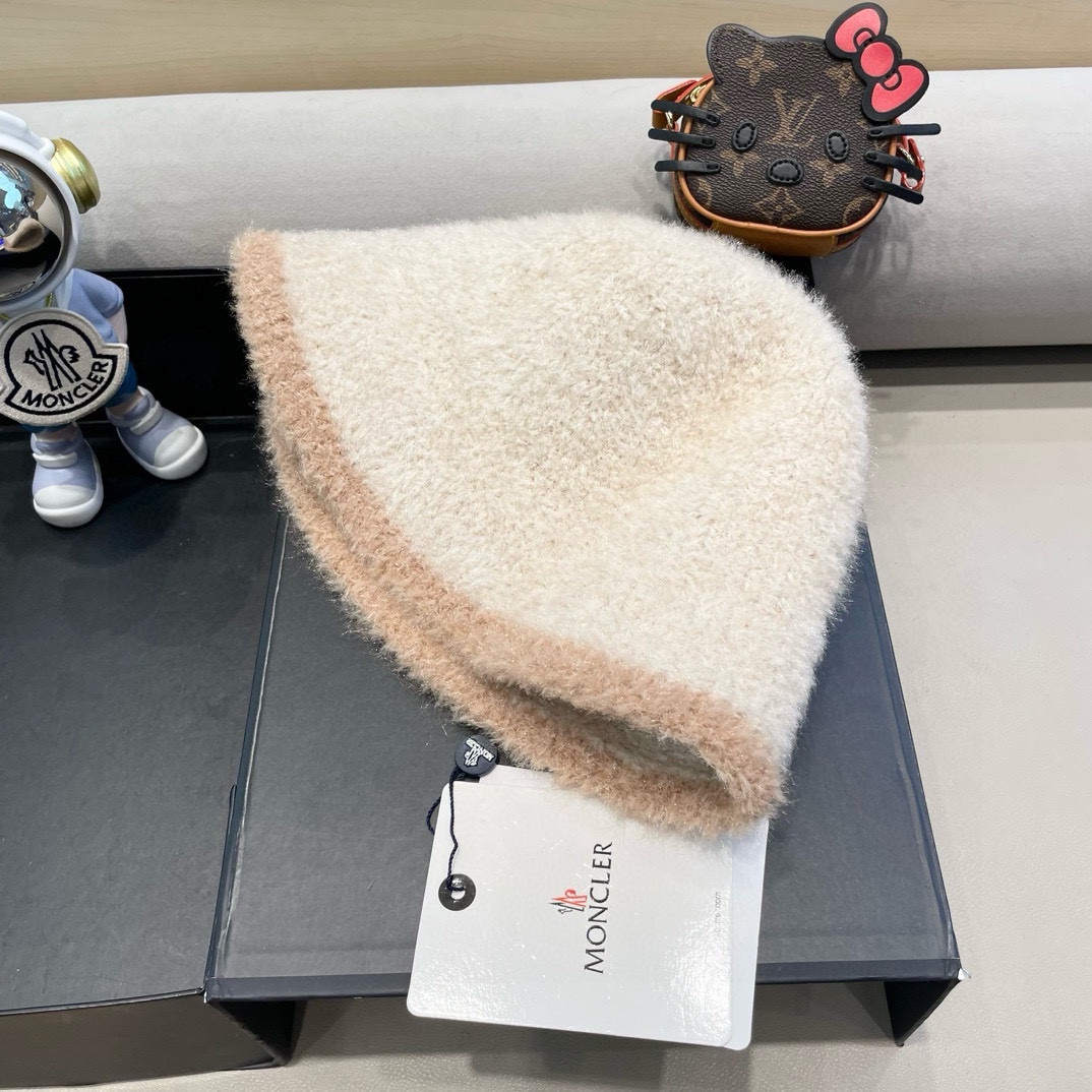 moncler风帽子女秋冬款百搭毛绒渔夫帽显脸小针织水桶帽日系保暖盆帽