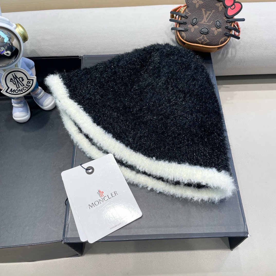 moncler风帽子女秋冬款百搭毛绒渔夫帽显脸小针织水桶帽日系保暖盆帽