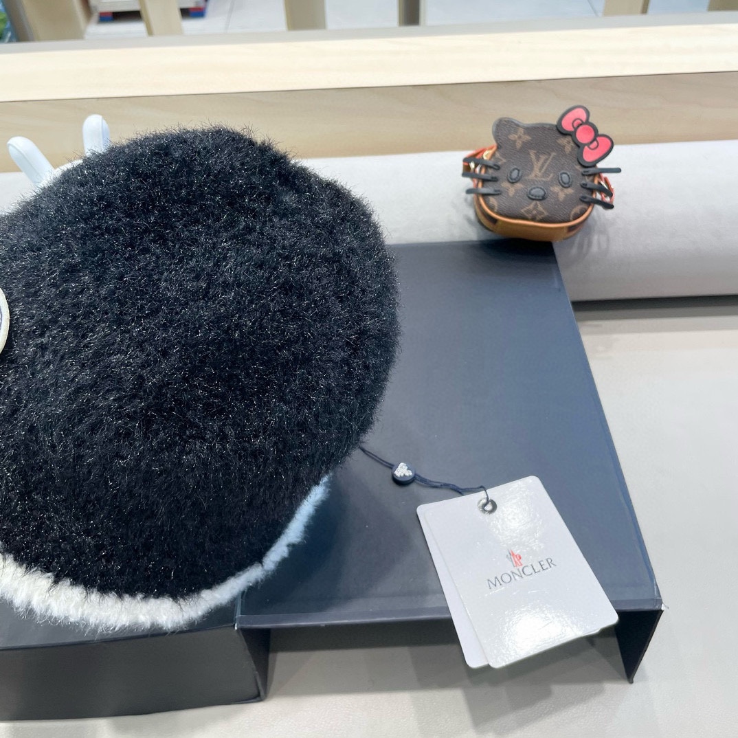 moncler风帽子女秋冬款百搭毛绒渔夫帽显脸小针织水桶帽日系保暖盆帽