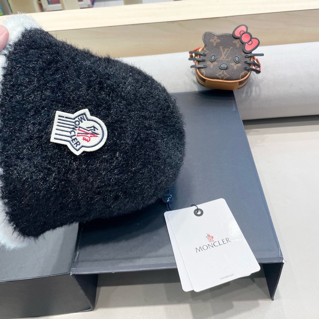 moncler风帽子女秋冬款百搭毛绒渔夫帽显脸小针织水桶帽日系保暖盆帽