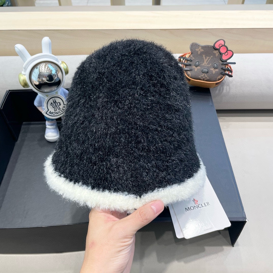 moncler风帽子女秋冬款百搭毛绒渔夫帽显脸小针织水桶帽日系保暖盆帽