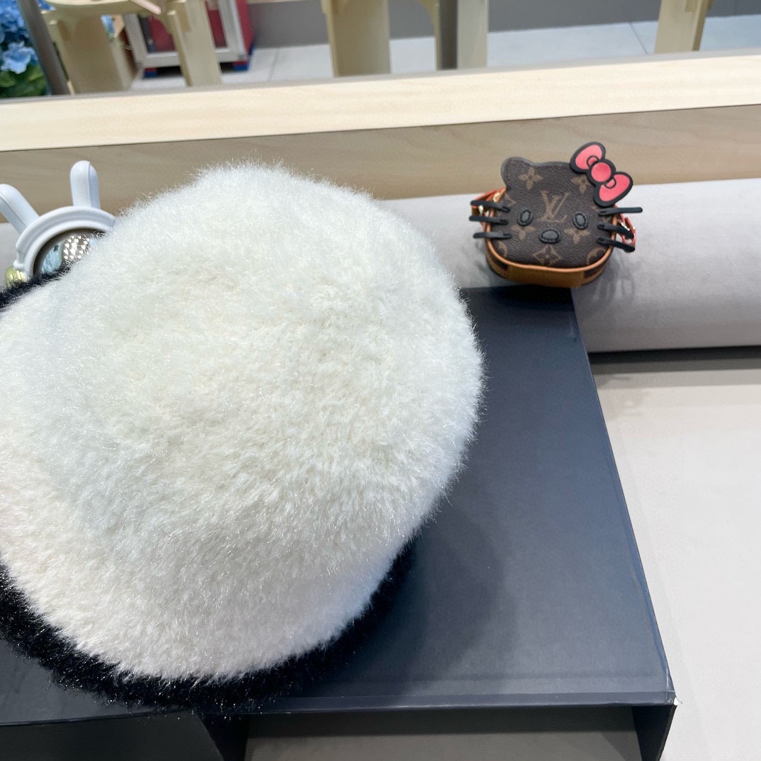 moncler风帽子女秋冬款百搭毛绒渔夫帽显脸小针织水桶帽日系保暖盆帽