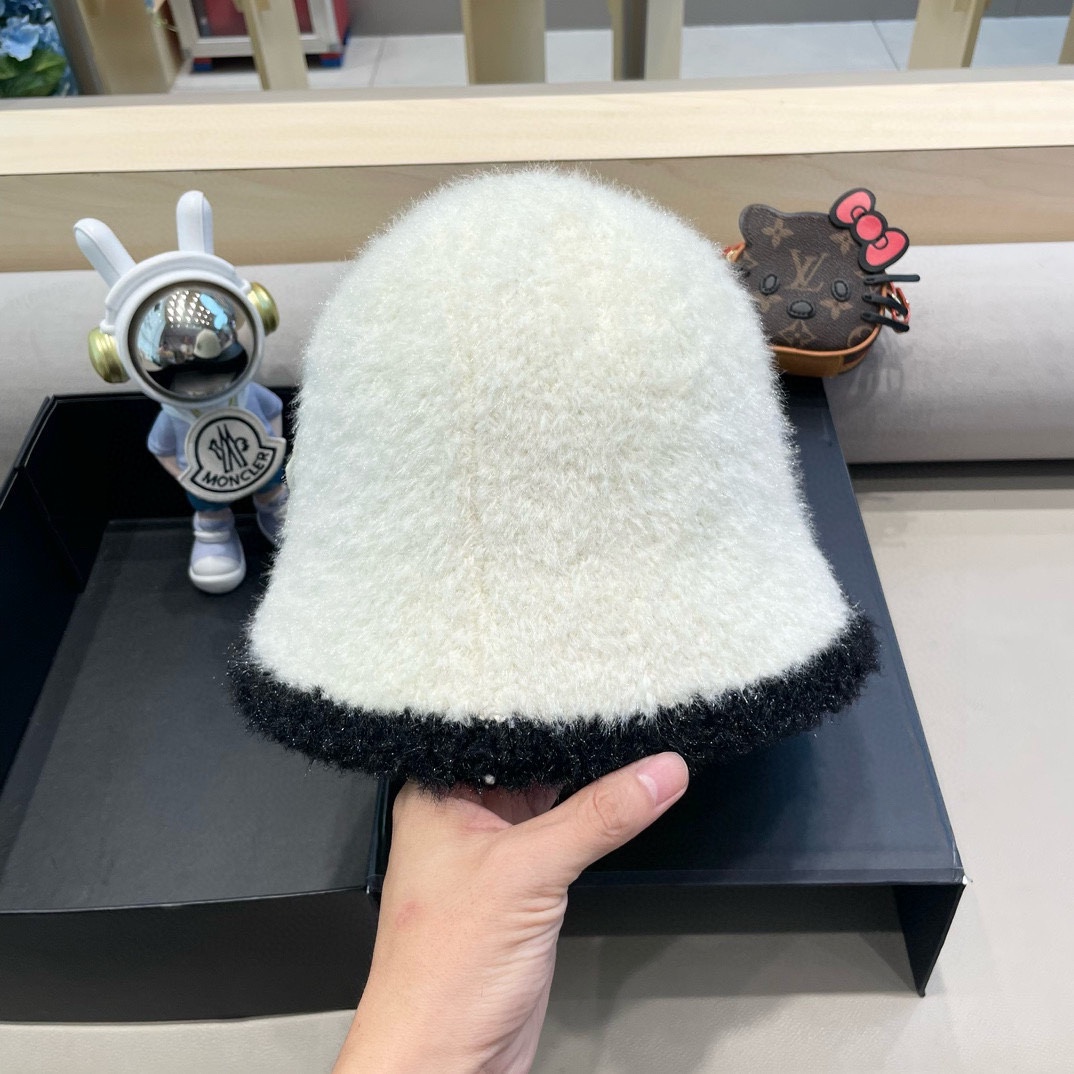 moncler风帽子女秋冬款百搭毛绒渔夫帽显脸小针织水桶帽日系保暖盆帽