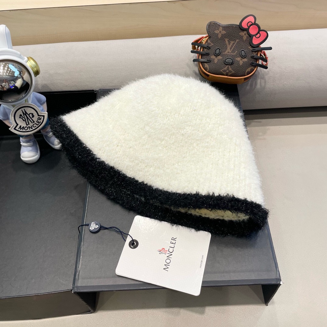 moncler风帽子女秋冬款百搭毛绒渔夫帽显脸小针织水桶帽日系保暖盆帽