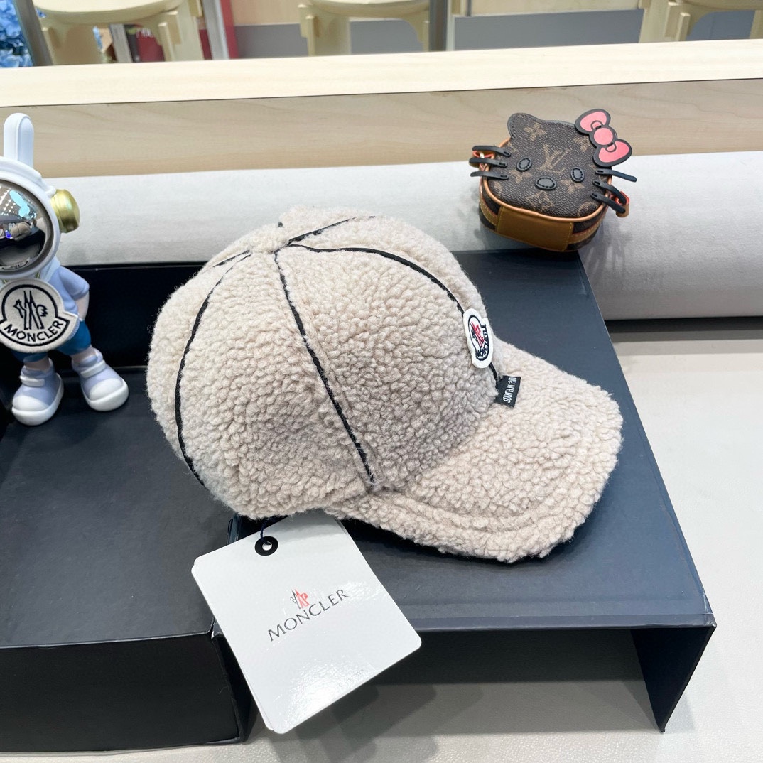 moncler版高端百搭帽子女秋冬羊羔毛纯色保暖棒球帽时尚潮款鸭舌帽男