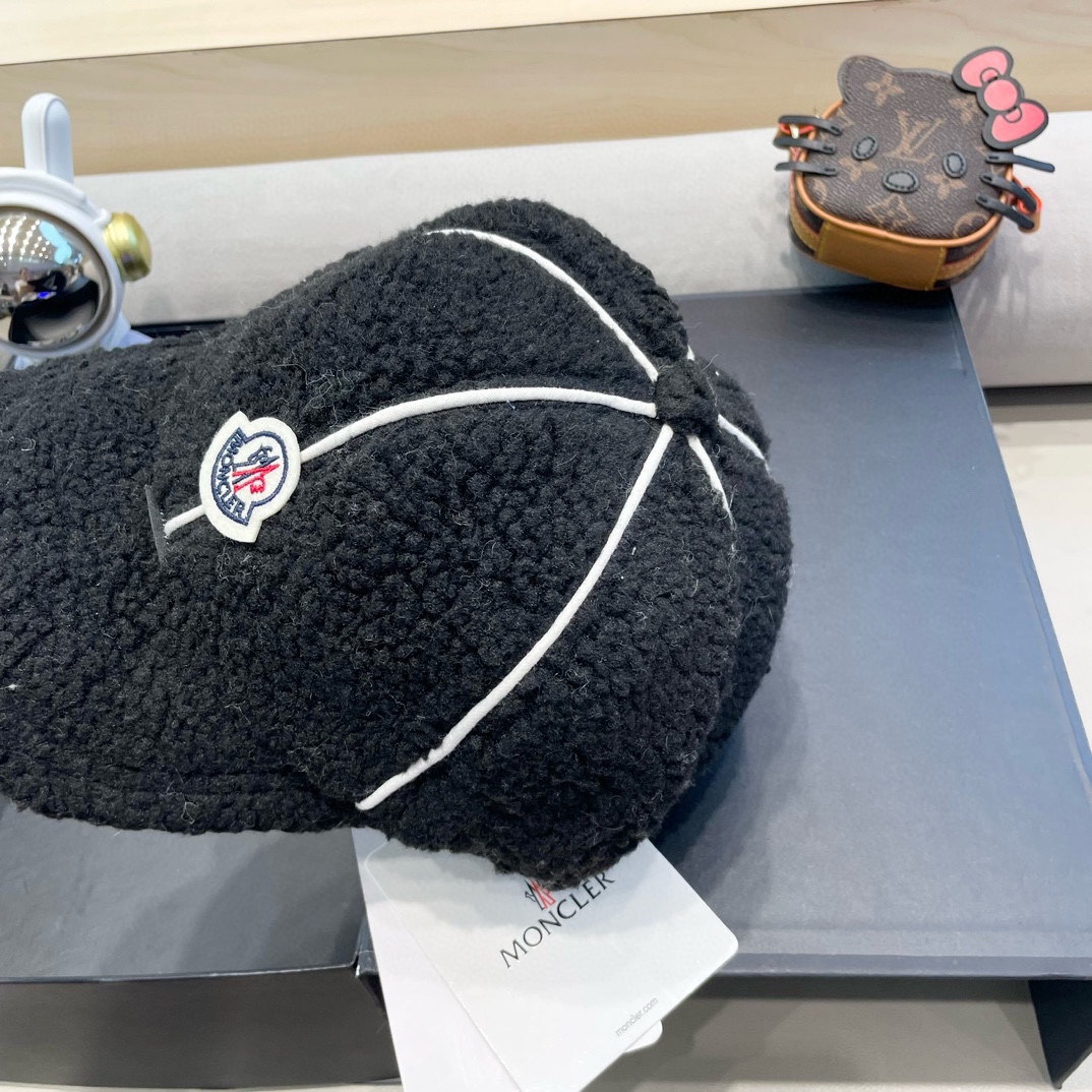 moncler版高端百搭帽子女秋冬羊羔毛纯色保暖棒球帽时尚潮款鸭舌帽男